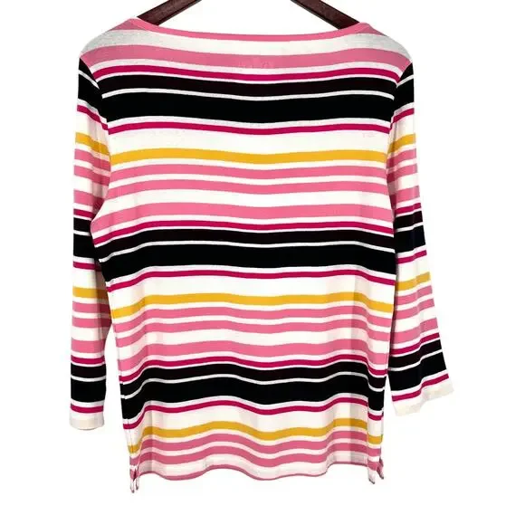 Talbots Sz Small Soft Pink Yellow Colorful Blouse Shirt Top 3/4 Sleeve Tropical - Picture 7 of 7